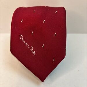Oscar de la Renta Burgundy Tie Red Gold Dots Silk Blend Classic WPL Vintage